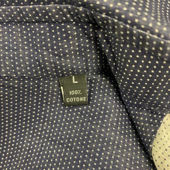 FINAMORE Size L Navy White Dots Cotton Button Up Long Sleeve Shirt - Picture 4 of 5